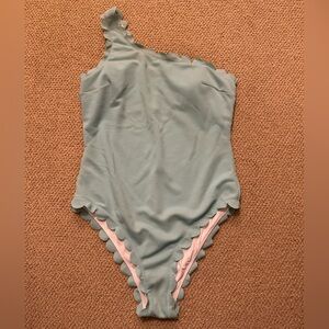 one-shoulder ribbed one piece sea foam swimsuit (L) - cupshe!